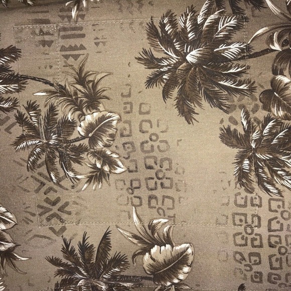 VTG Pierre Cardin Mens Hawaiian Shirt SzL Earth Tones Coconut Buttons Pre-Owned - Picture 5 of 15